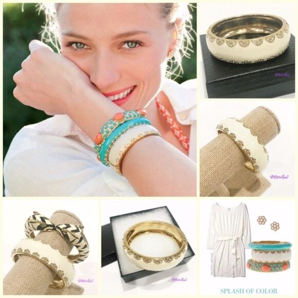 🎃 stella & dot ~ sloane enamel bangle bracelet ~ cream crystals ~ retired - Picture 3 of 7